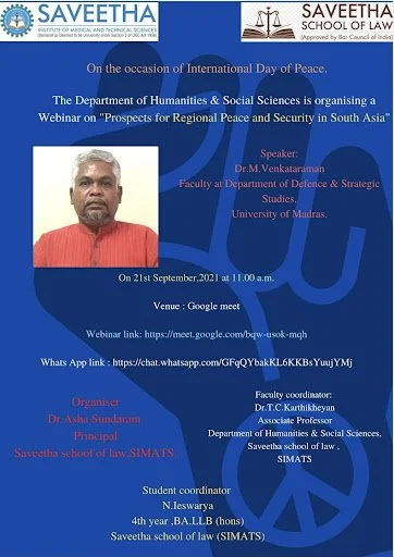 National Webinar on Prospects for Regional Peace and Security in South Asia
