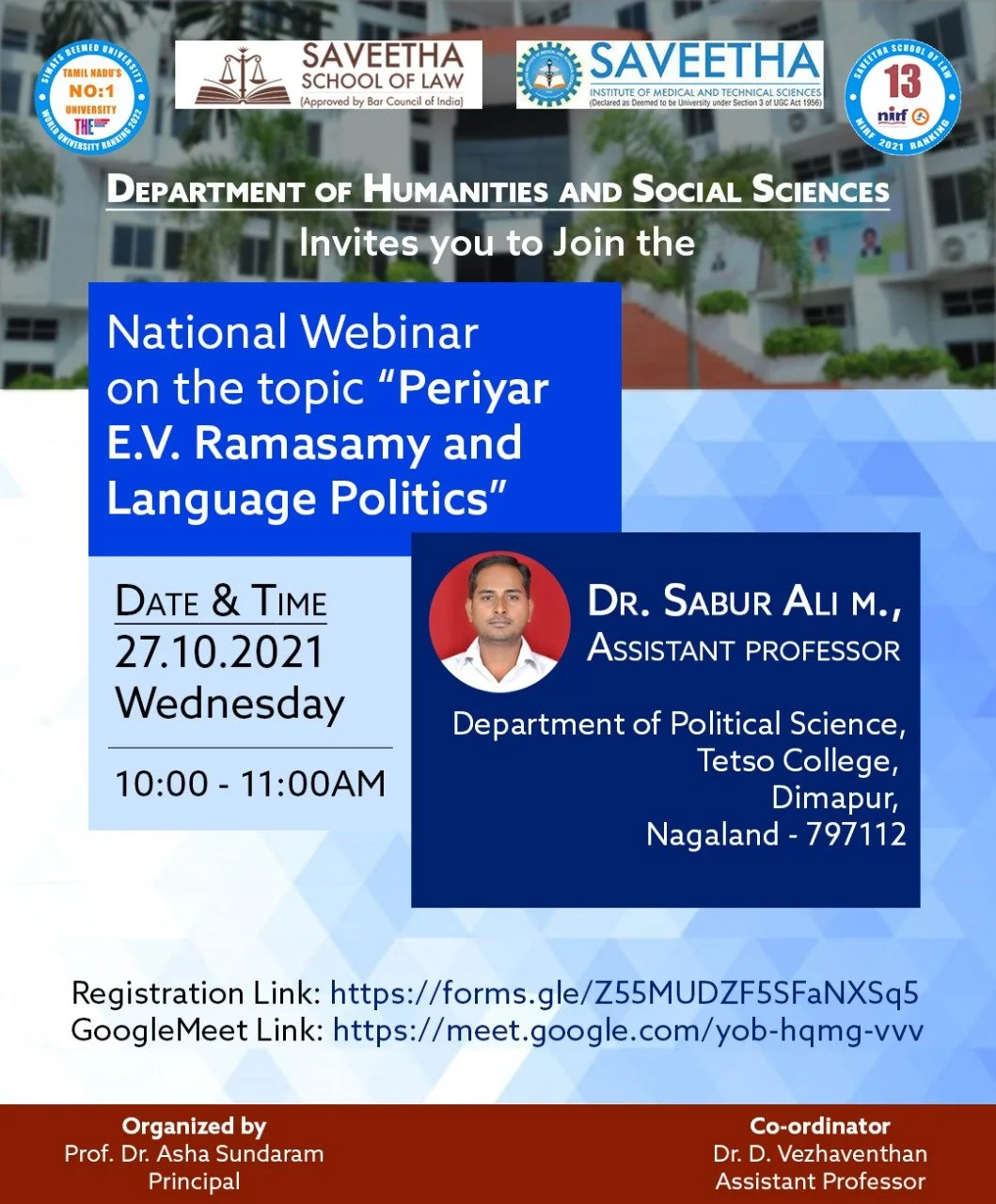 National webinar on “Peryar E V Ramasamy and Language Politics”