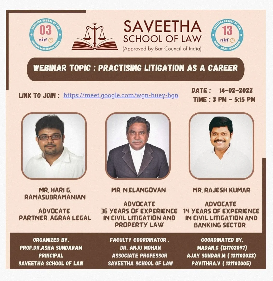Webinar on PRACTISING LITIGATION AS A CAREER.