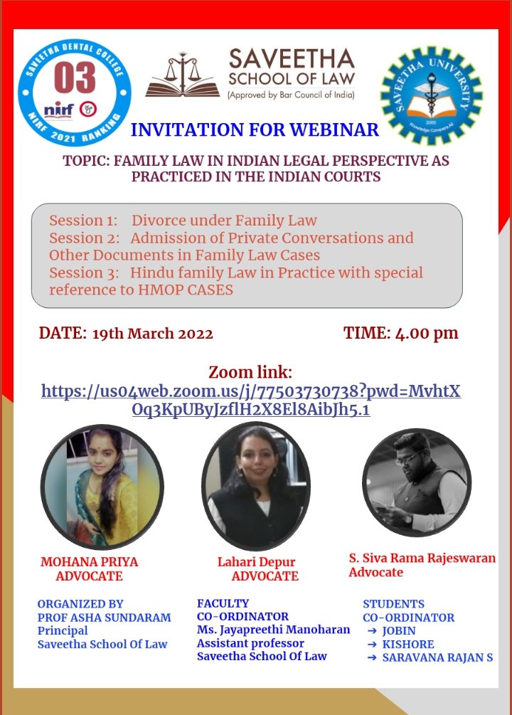 Webinar - FAMILY LAW IN INDIAN LEGAL PERSPECTIVE AS PRACTICED IN THE INDIAN COURTS