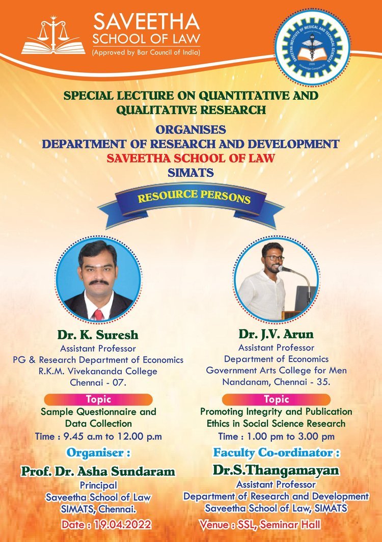  Special Lecture on Quantitative and Qualitative Research.  