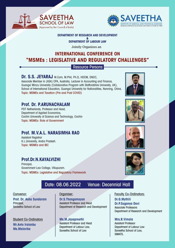 INTERNATIONAL CONFERENCE ON “MSMEs: LEGISLATIVE AND REGULATORY CHALLENGES”