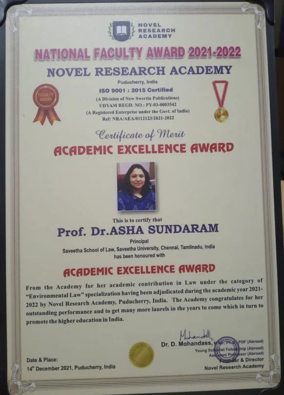 National Faculty Award by Novel Research Academy