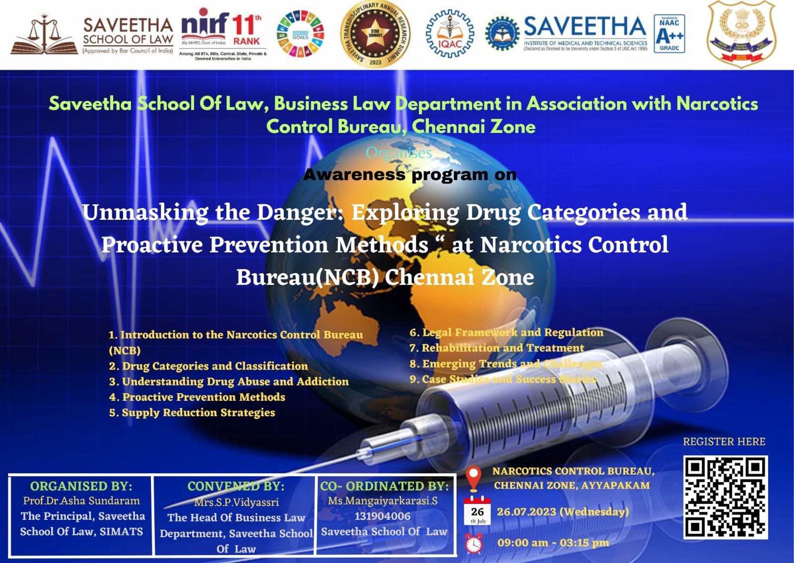 Awareness Program on Unmasking the Danger: Exploring Drug Categories and Prevention measures at "Narcotic Control Bureau"