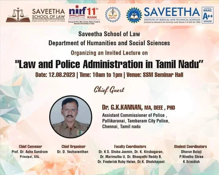 Special lecture title on "Law and Police Administration in Tamil Nadu"