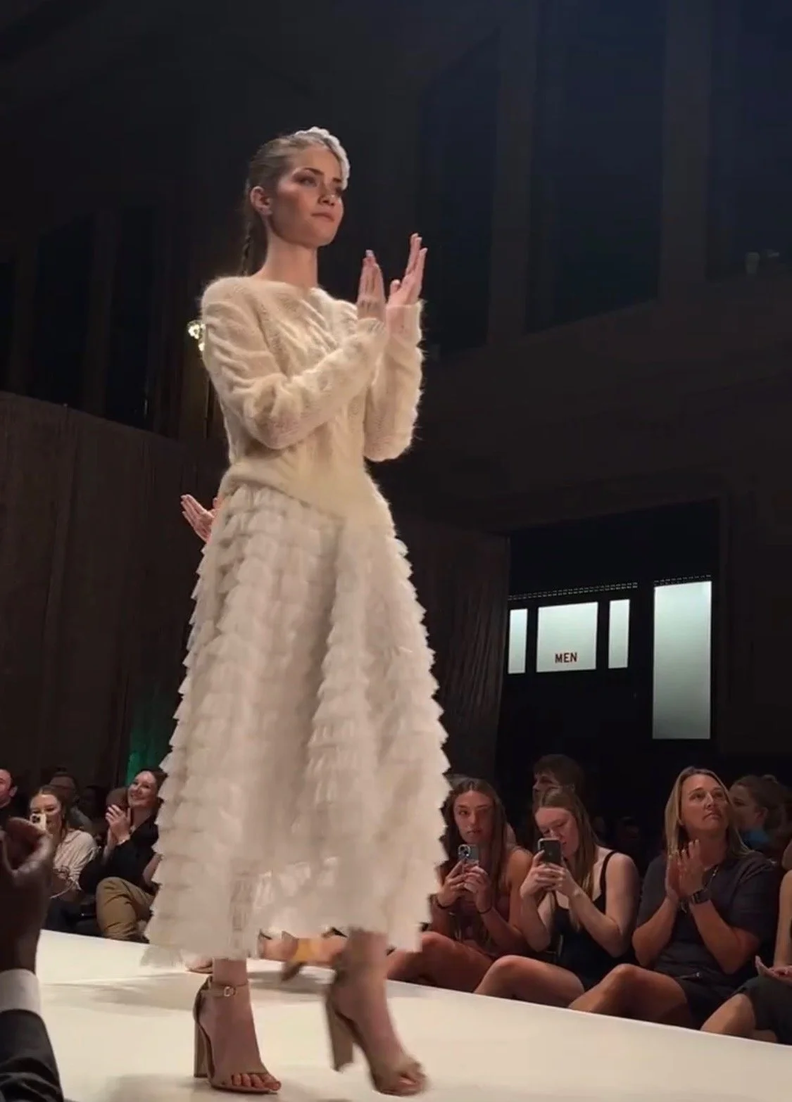 White lace ruffle skirt