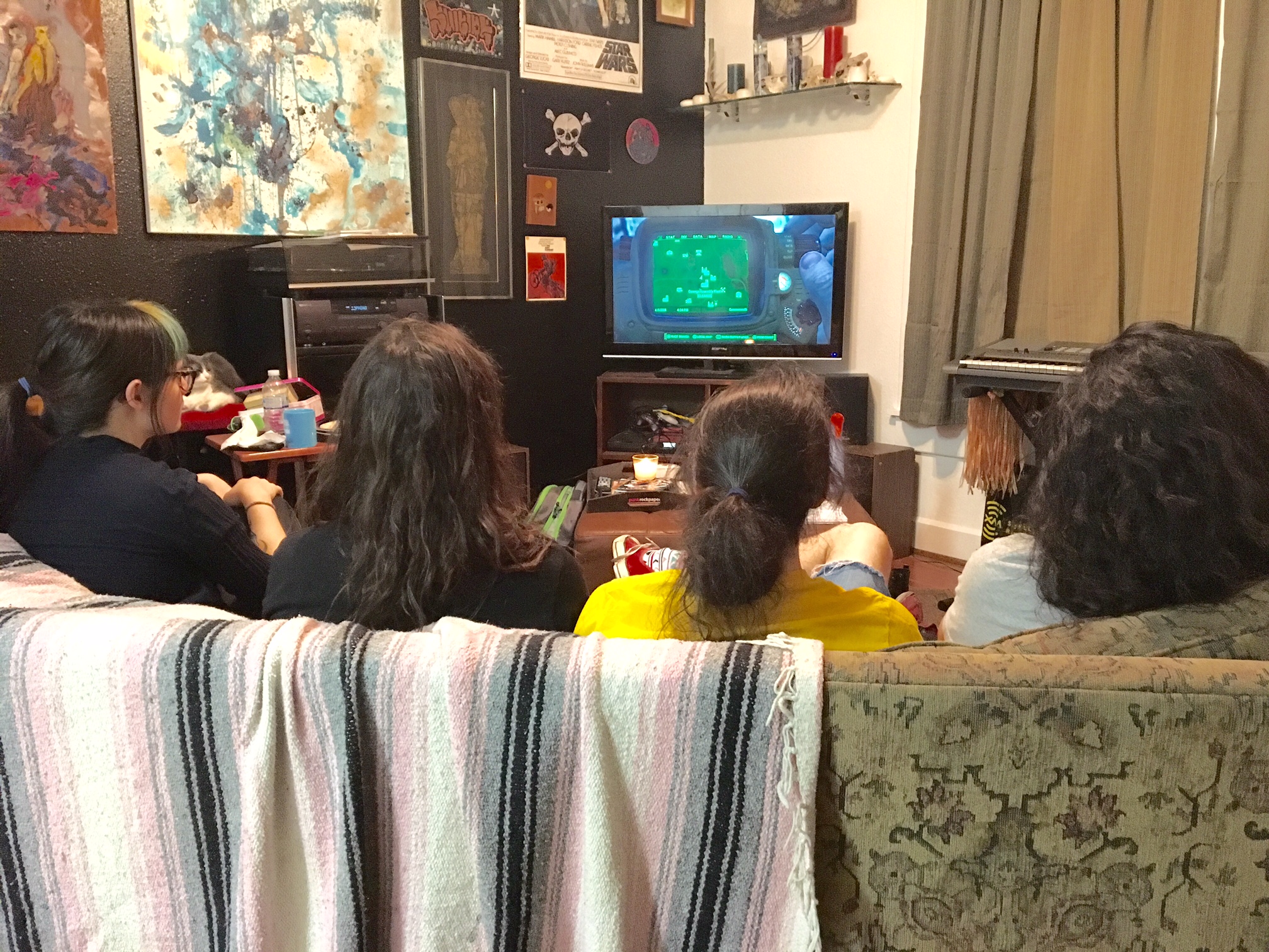 Members of Vault Dweller Playing Fallout 4 (Pictured from left to right, Emma Lylte, Todd Thompson, Shannon Paine-Jesam, and Parker Turney) - Photo by Prewitt Scott-Jackson