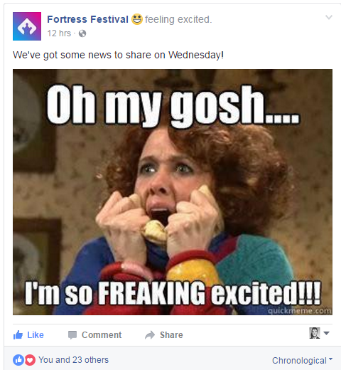 Posted yesterday on Fortress Festival's Facebook