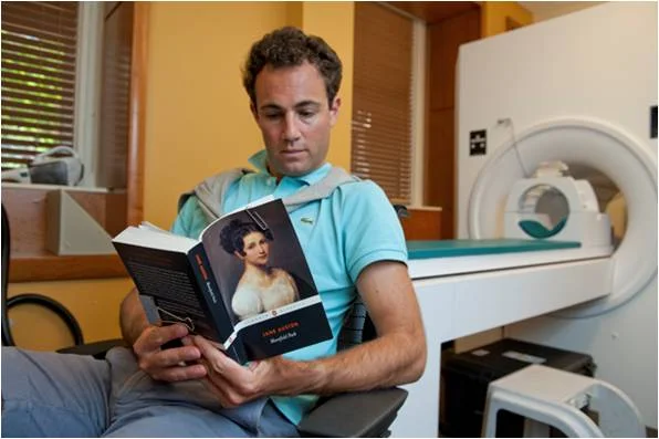 A participant in the fMRI experiment, photo courtesy of Stanford University