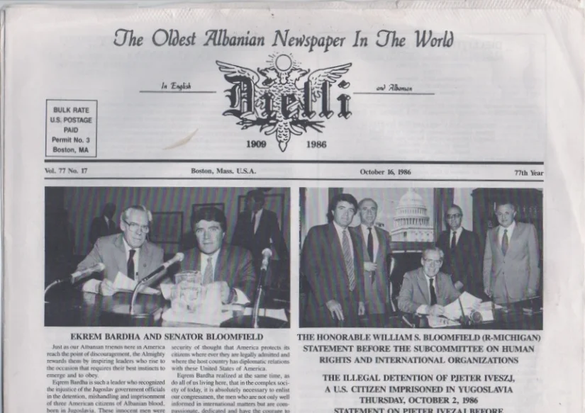 Albanian News paper writing about Ekrem testifying on the senate.jpeg