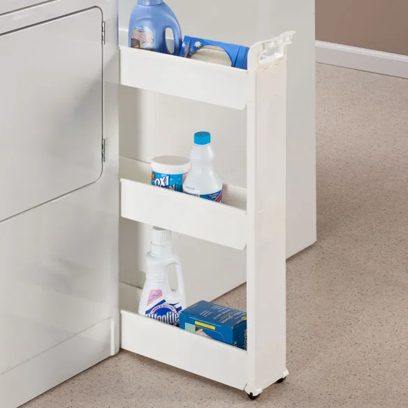This is one of our VERY favorite items for laundry rooms. It’s skinny, rolls and can be used in spaces that would be otherwise be unused.