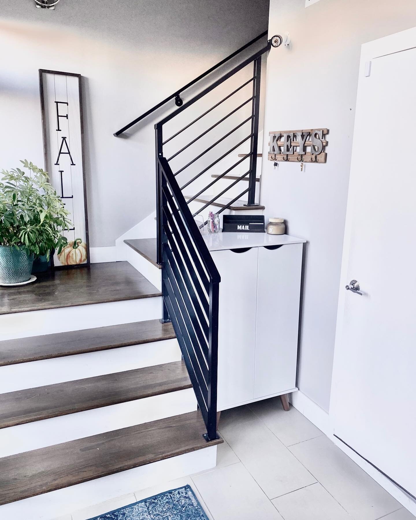 Get Welcomed Home🚪🏘️ 
.
We loved creating this Functional + Organized #entryway ! By utilizing a &ldquo;shoe cabinet&quot; we doubled the shoe storage and created a system for 🔑 + 📬