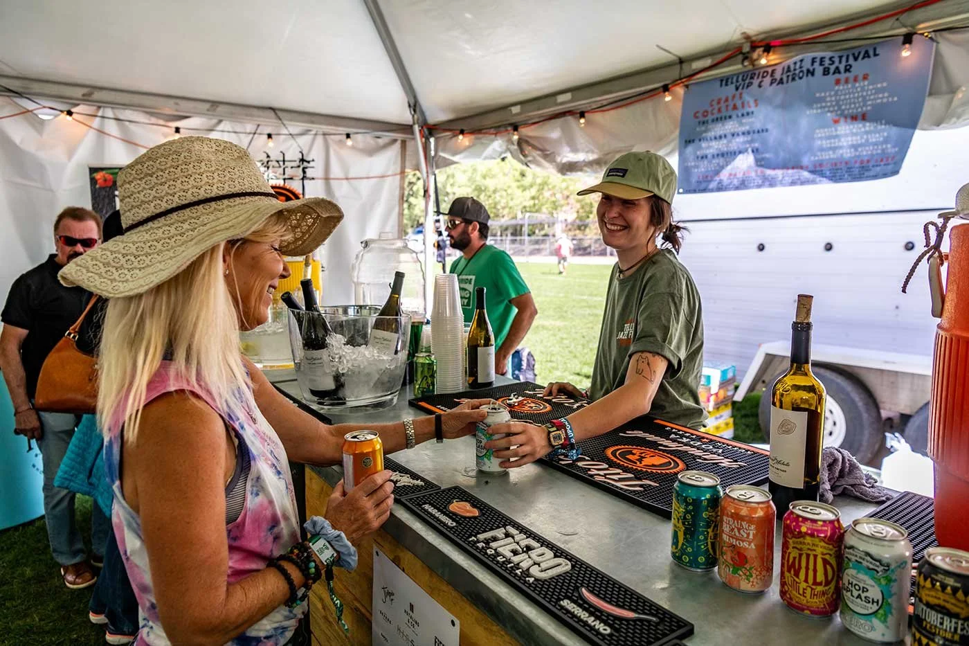VIP Lounge bar at the Telluride Jazz Festival featuring a selection of beer, wine, and specialty cocktails available for guests to enjoy.