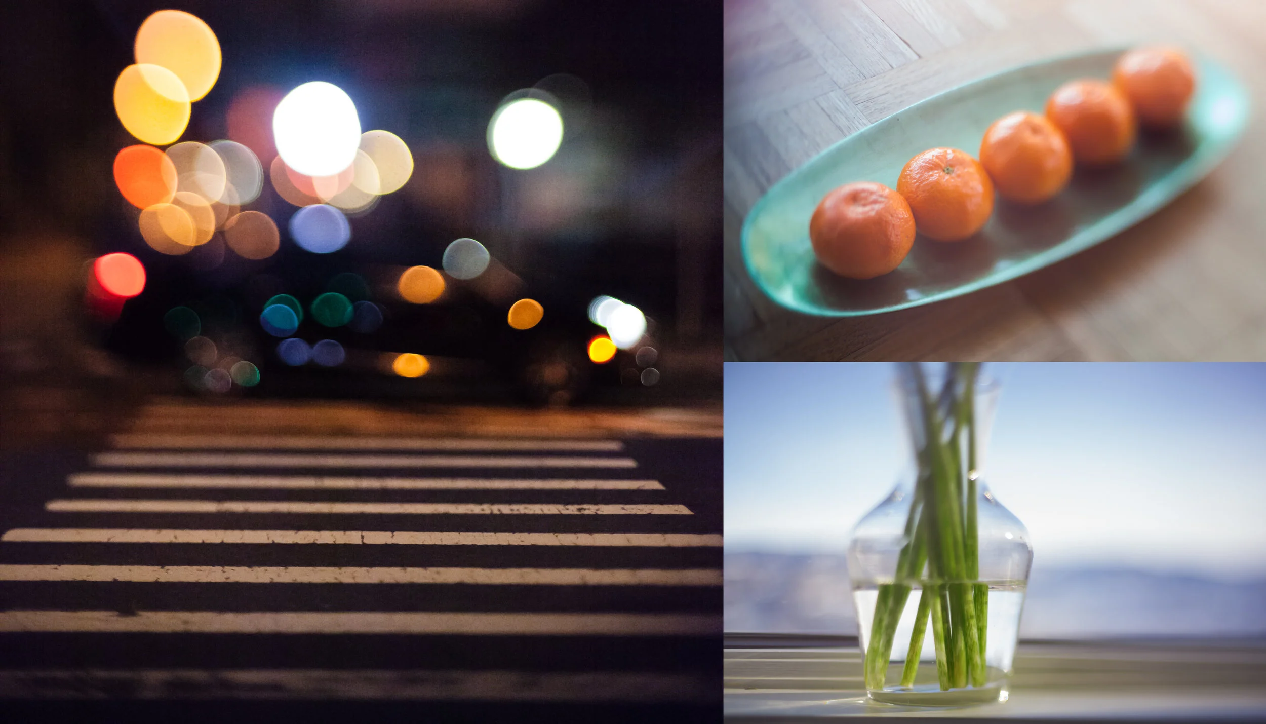 an urban scene is rendered abstract and these simple still life scenes have a beautiful softness...