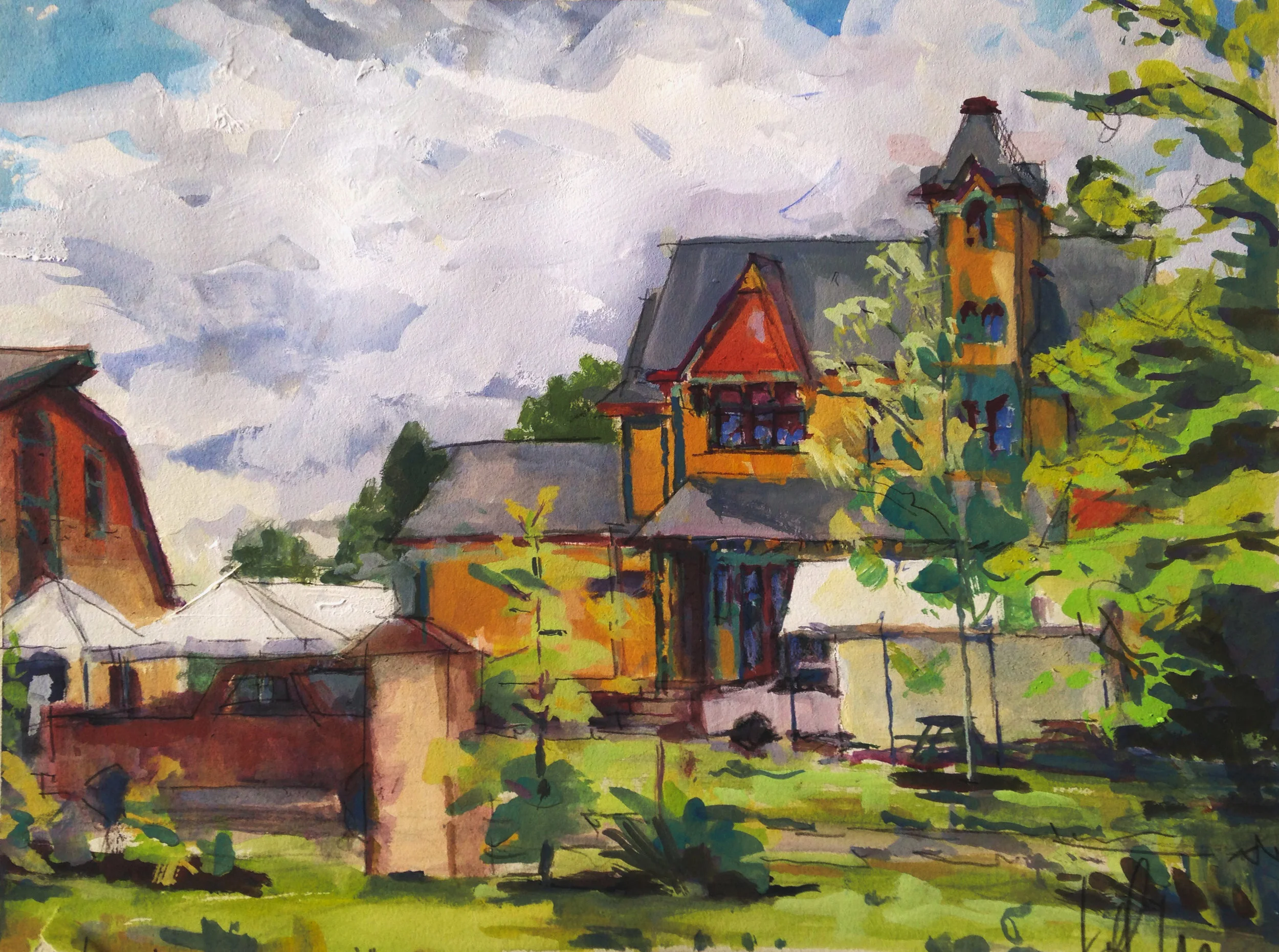   "POST ROAST"  - Montville, OH (Home of JP) - 15 x 11 gouache on illustration paper 