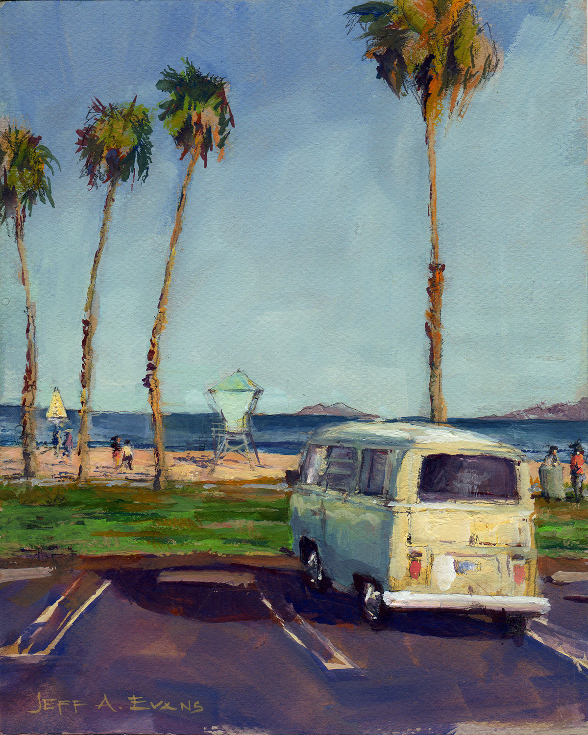"VW with a View" - Santa Barbara, CA - 8 x 10 gouache on illustration board