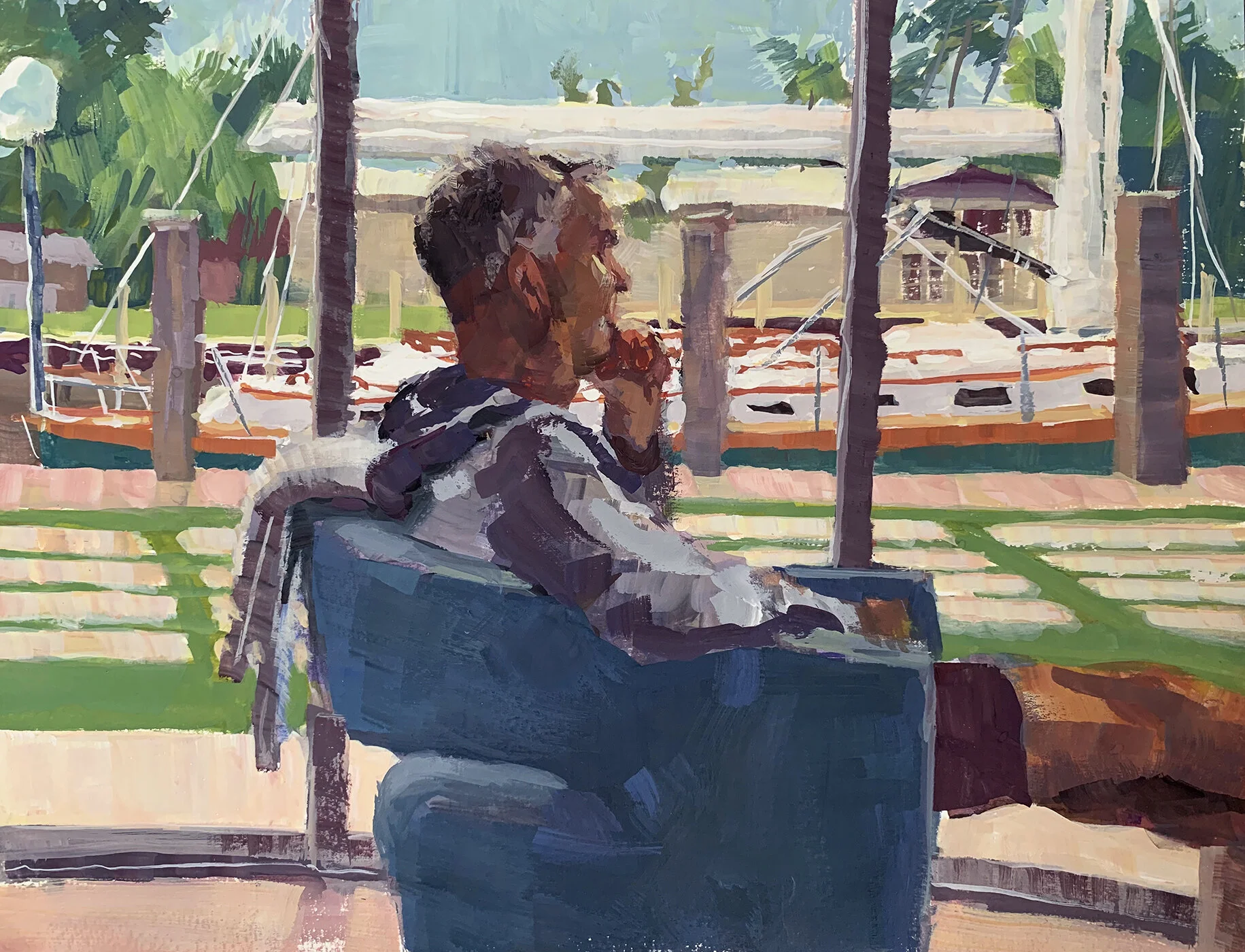    "CAPTAIN JOHN"   - Los Olas Isles, Fort Lauderdale, FL - 12 x 9 gouche on watercolor paper, PRIVATE COLLECTION 