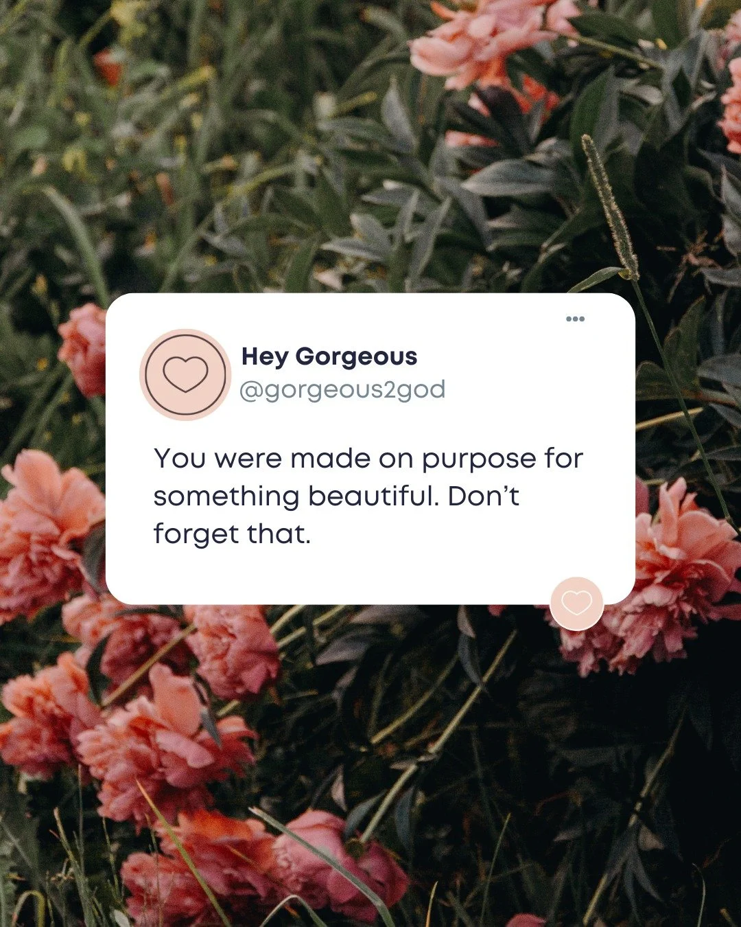 If you ever start to doubt yourself, remember this 💐 You were made on purpose for something beautiful&mdash;don&rsquo;t forget that 🎀🩷 #Gorgeous2God #G2G #MadeOnPurpose #SoftFaith #FaithReminder