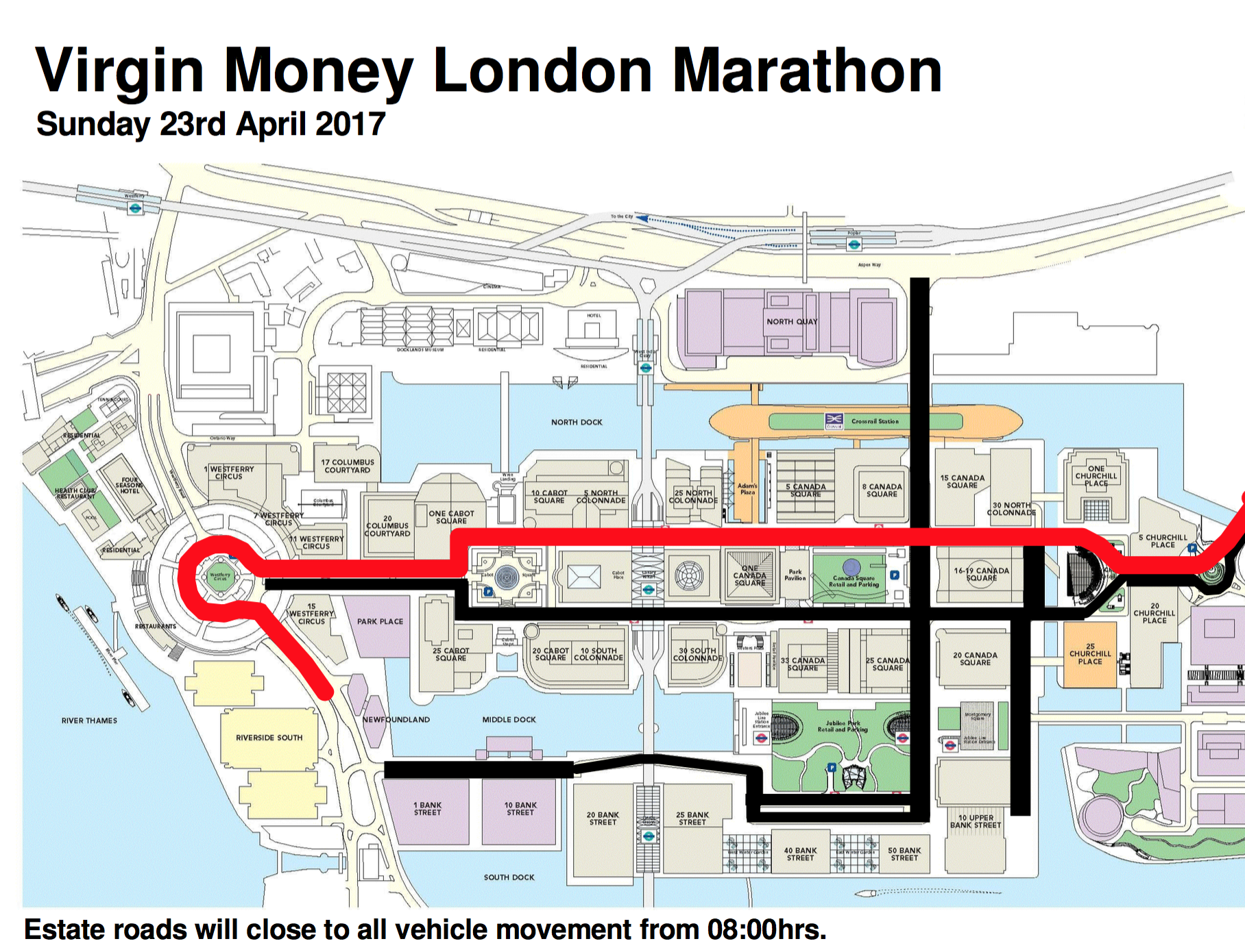 London Marathon road closures - Sunday 23rd April