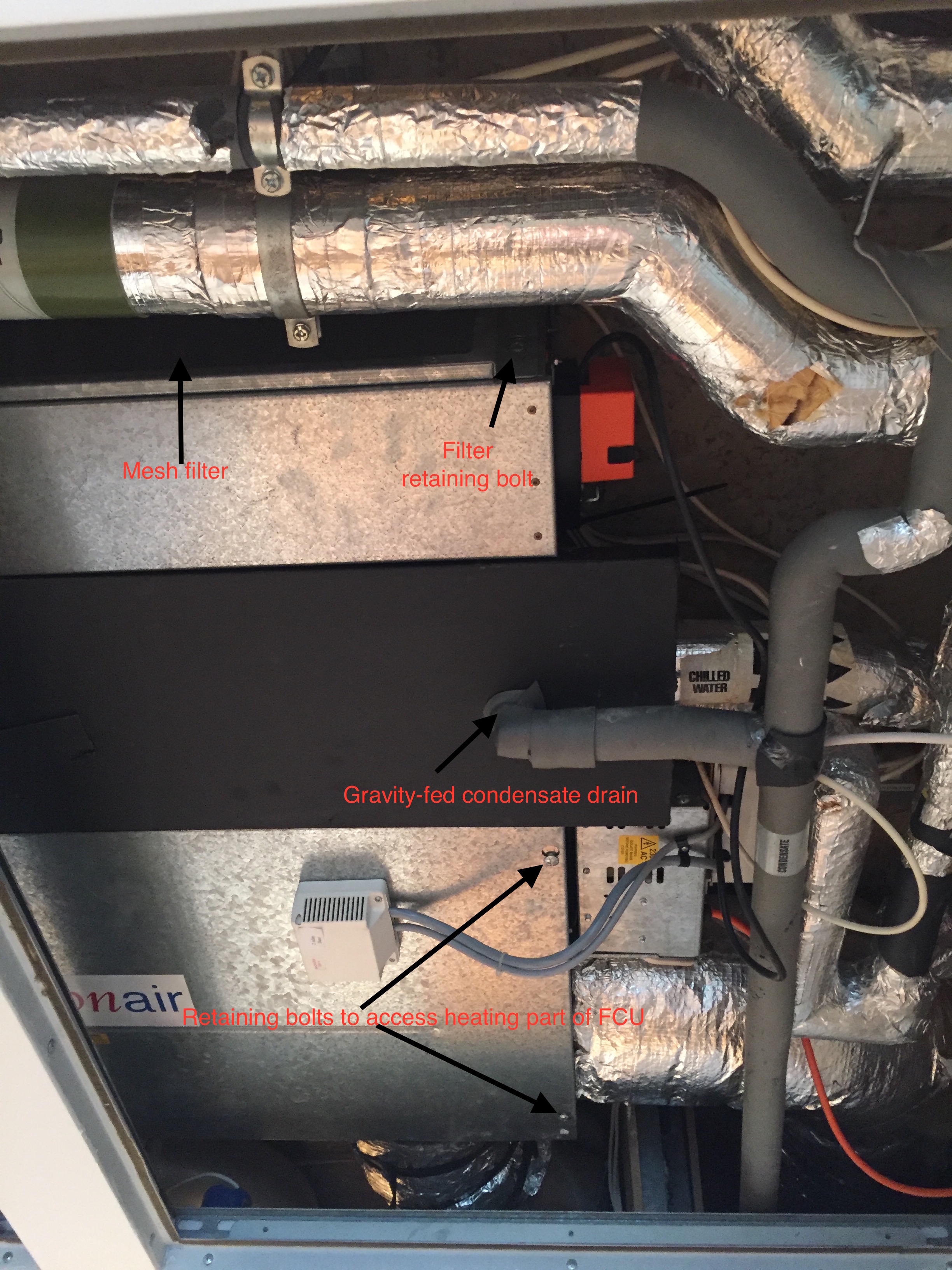 View of an FCU from the ceiling access panel