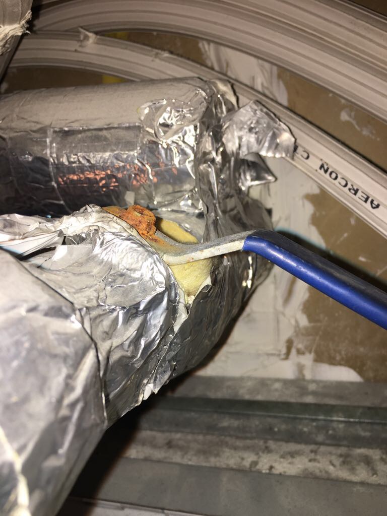 on/off lever for chilled water supply located in ceiling hatch outside front door (seized in off position)
