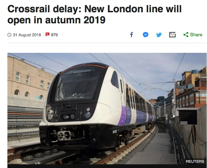 Crossrail delayed until October 2019