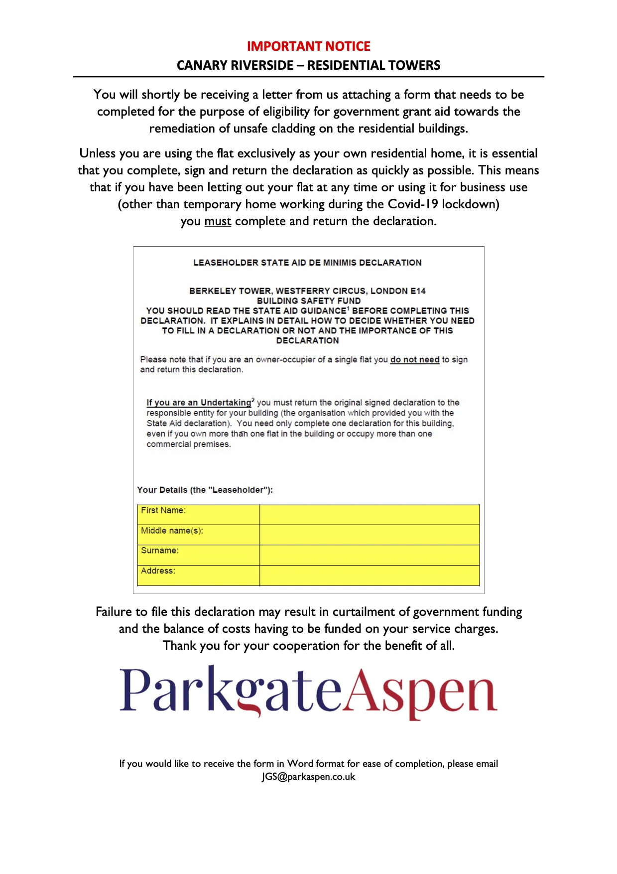 Cladding - important notice for leaseholders who let out their flat/use for business purposes
