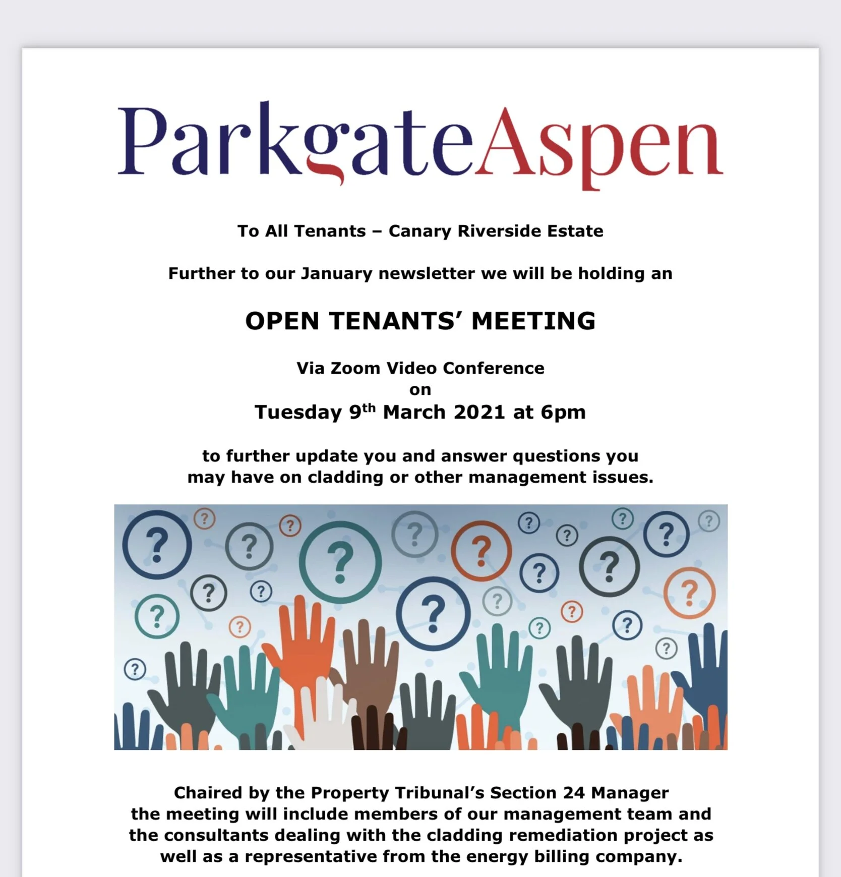 Update following the Open Tenants' Meeting 