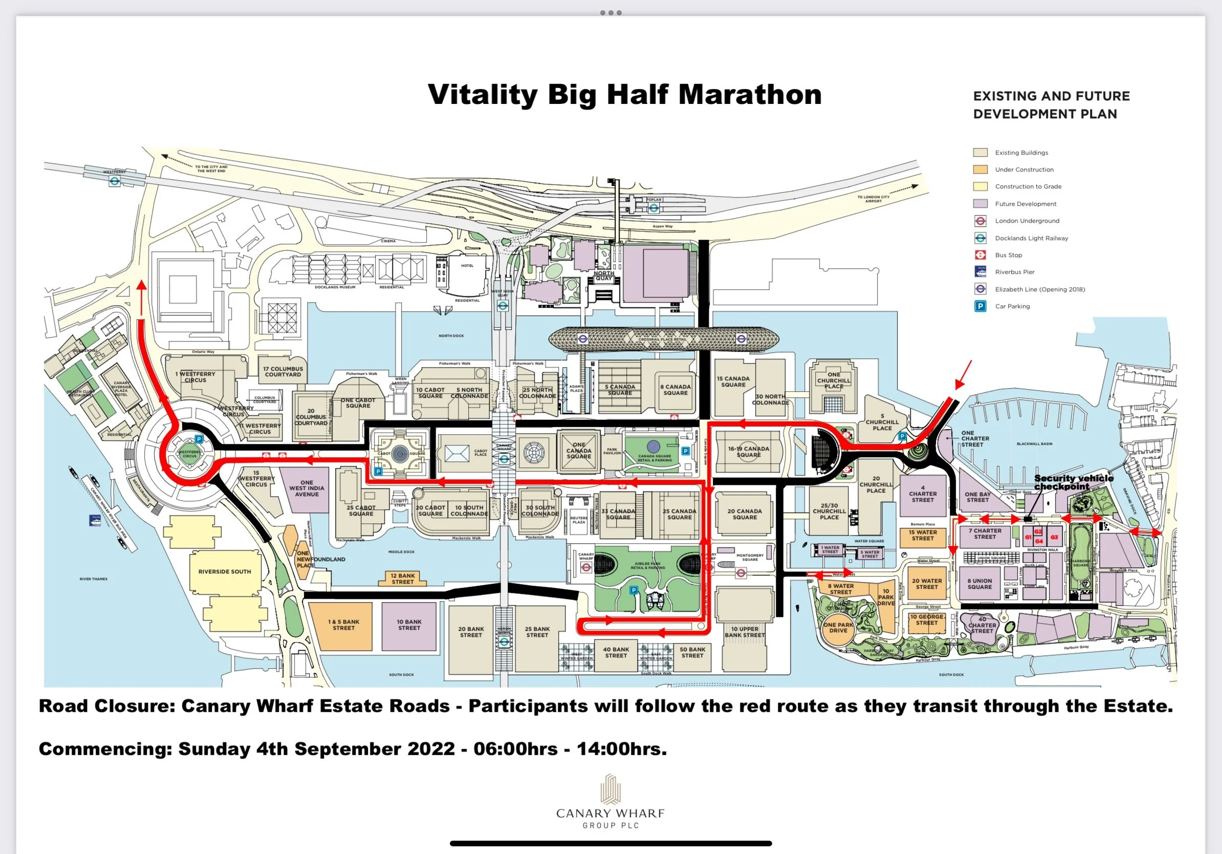 Road closures Sunday 4th September - Vitality Big Half Marathon