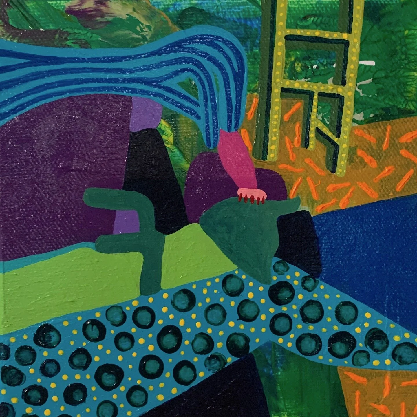   Aria enjoys her brush,  Acrylic on canvas, 6”x6”, 2020 