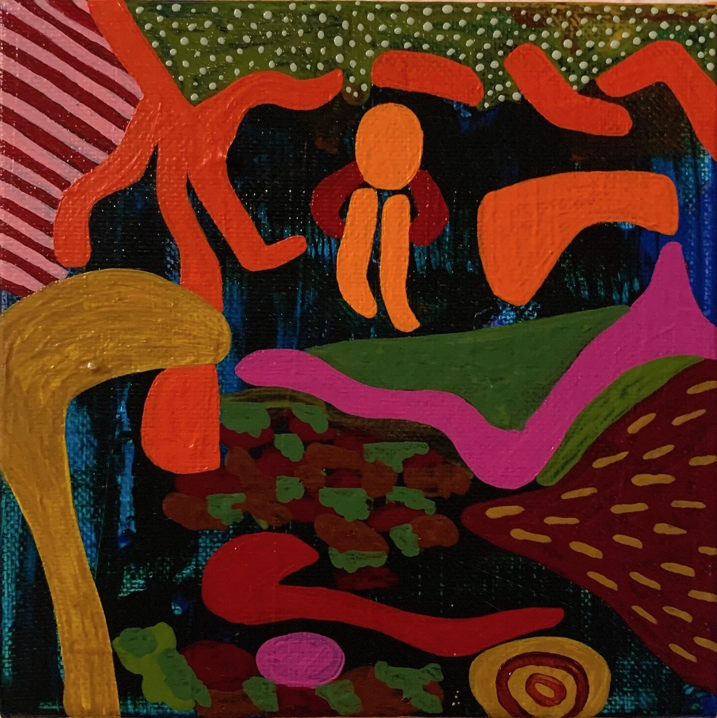   Annie at McKinney Falls State Park,  Acrylic on canvas, 6”x6”, 2020 