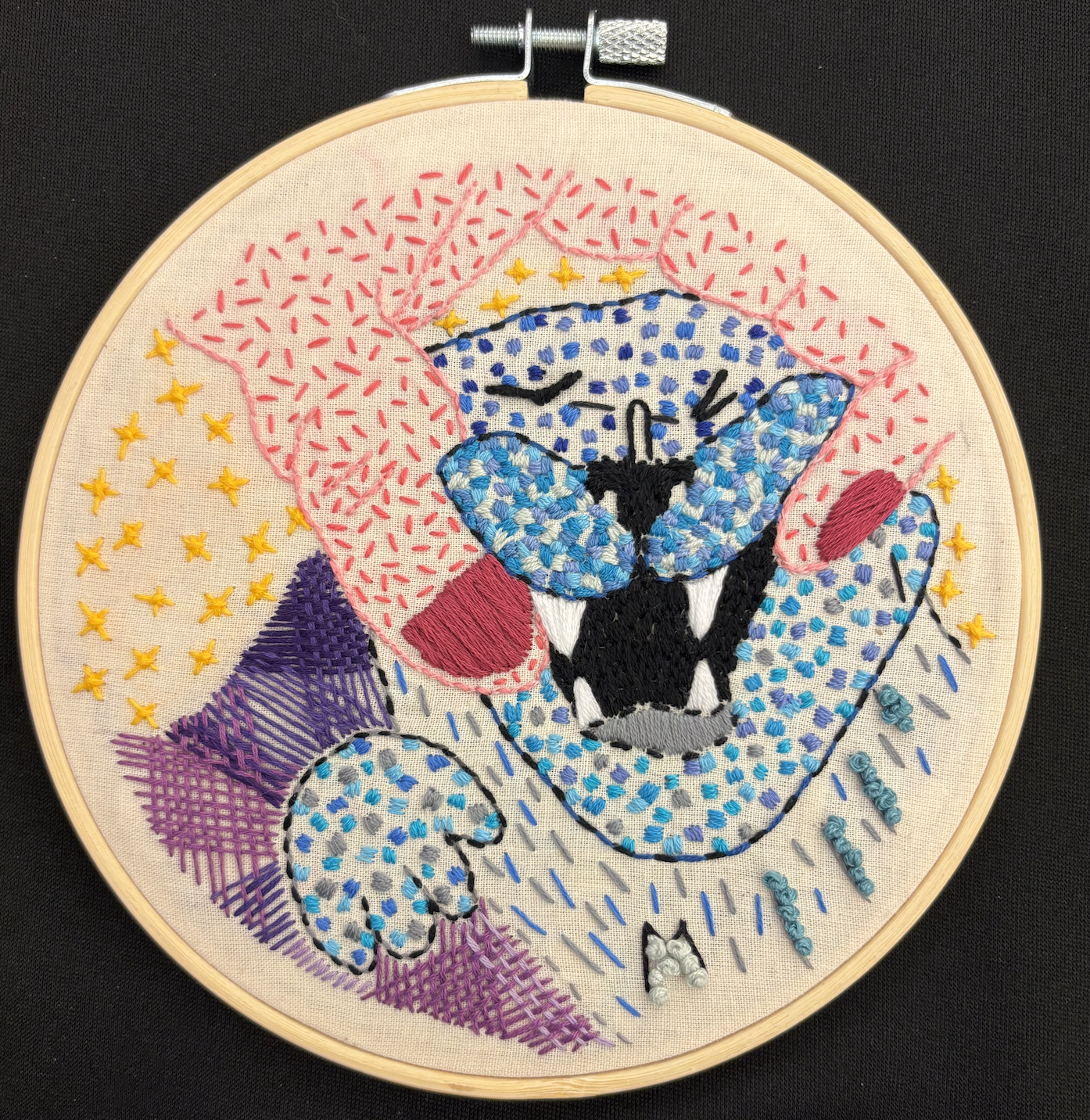   Clara’s teeth check,  Embroidery on muslin, 6”x6”, 2024 