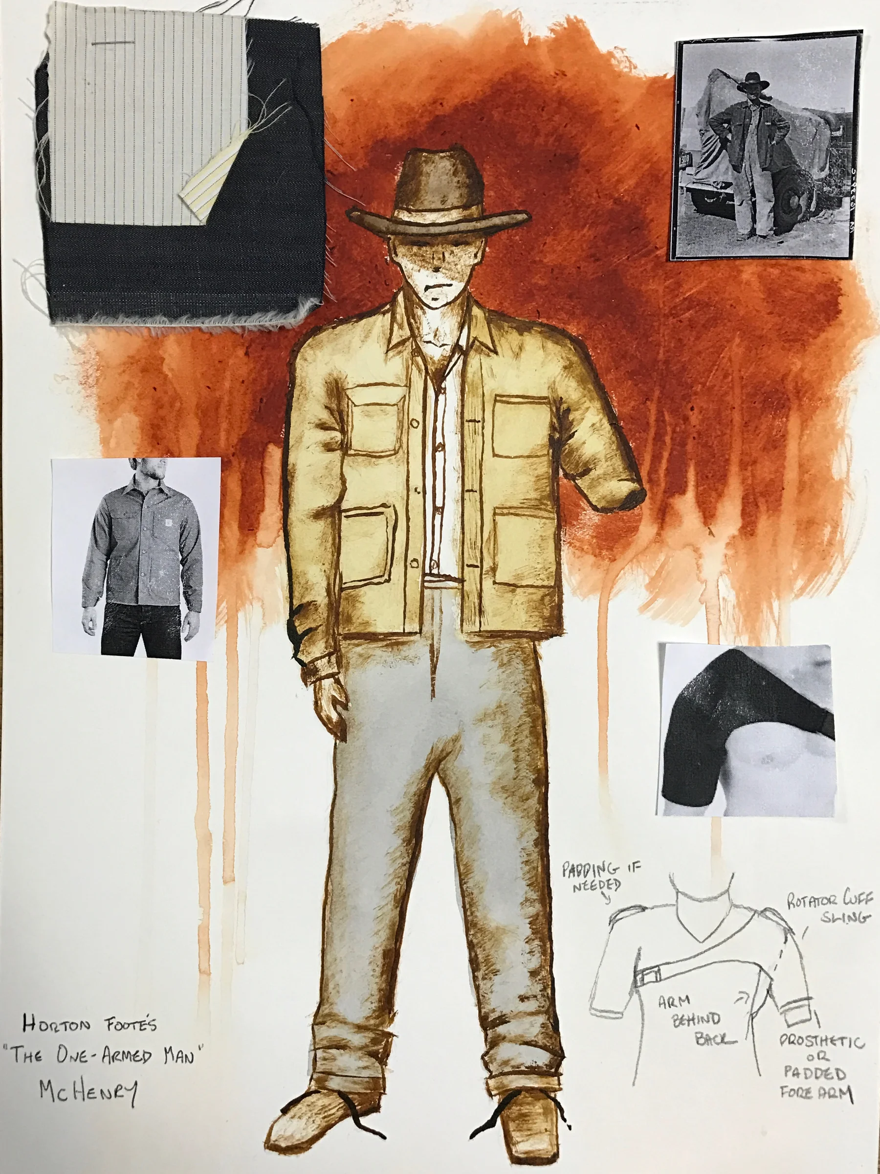  This series is my take on an already-produced short film, costumed by a former design teacher,&nbsp;based on Horton Foote's one-act play "The One-Armed Man." Setting is a cotton gin in late 1920's central Texas. Research was culled from Dust Bowl ph