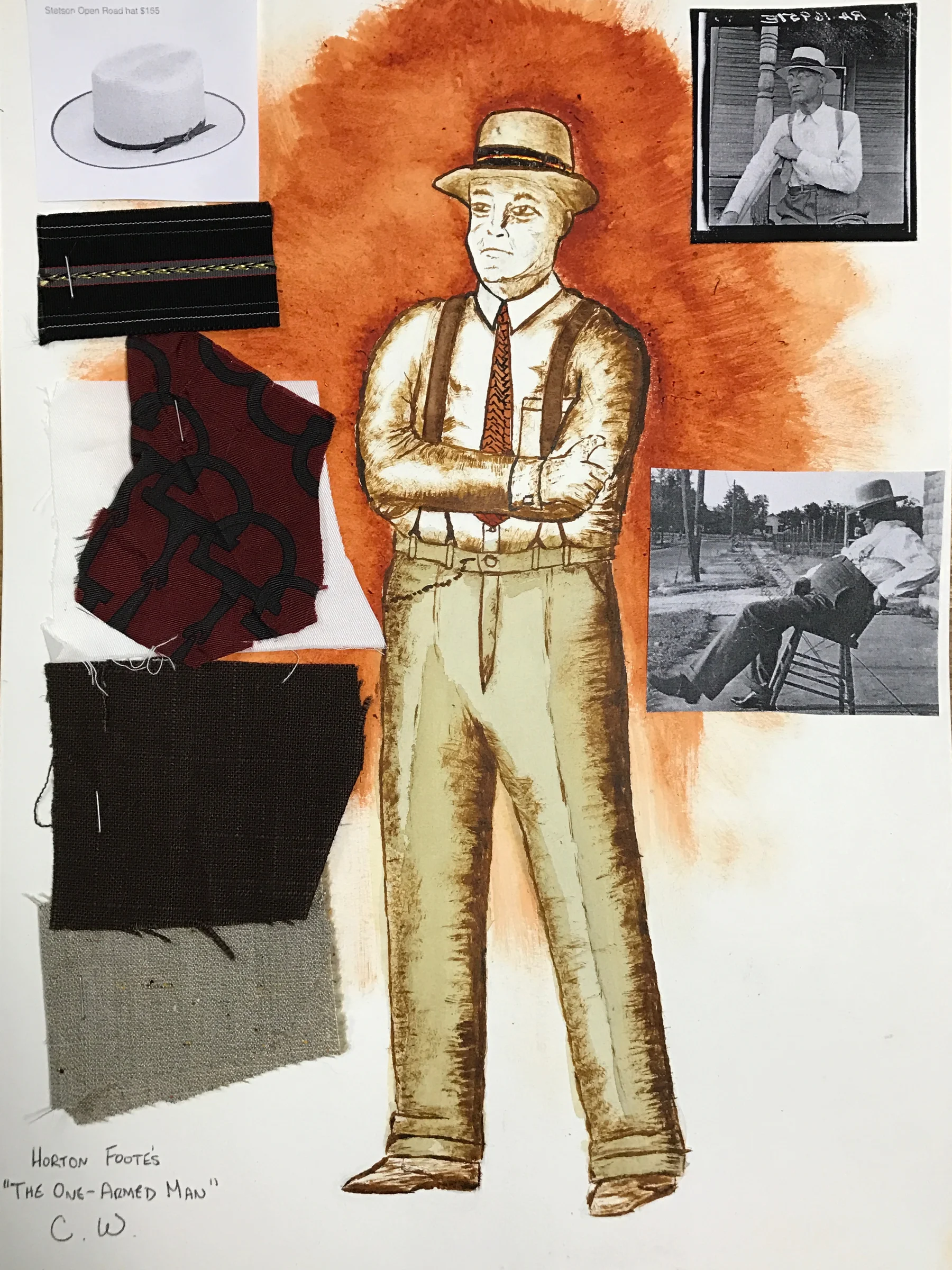  This series is my take on an already-produced short film, costumed by a former design teacher,&nbsp;based on Horton Foote's one-act play "The One-Armed Man." Setting is a cotton gin in late 1920's central Texas. Research was culled from Dust Bowl ph