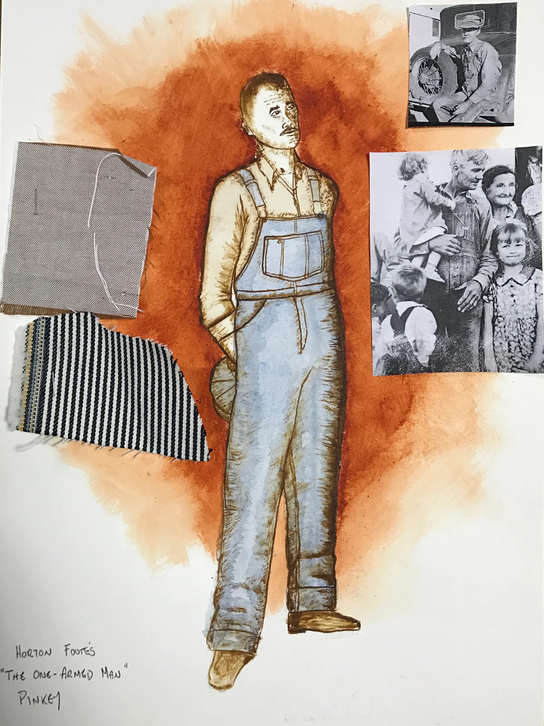  This series is my take on an already-produced short film, costumed by a former design teacher,&nbsp;based on Horton Foote's one-act play "The One-Armed Man." Setting is a cotton gin in late 1920's central Texas. Research was culled from Dust Bowl ph