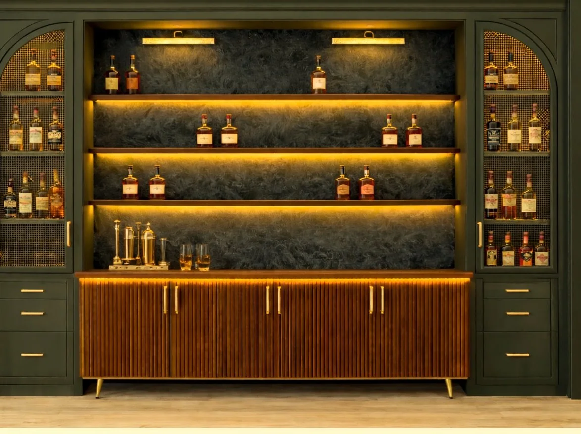 COMING SOON 

Designing and building display bars might just be my favorite type of projects. 

We got creative on this custom built-in designed for the man who appreciates the details..rich wood tones, moody lighting, and a space that feels as refin