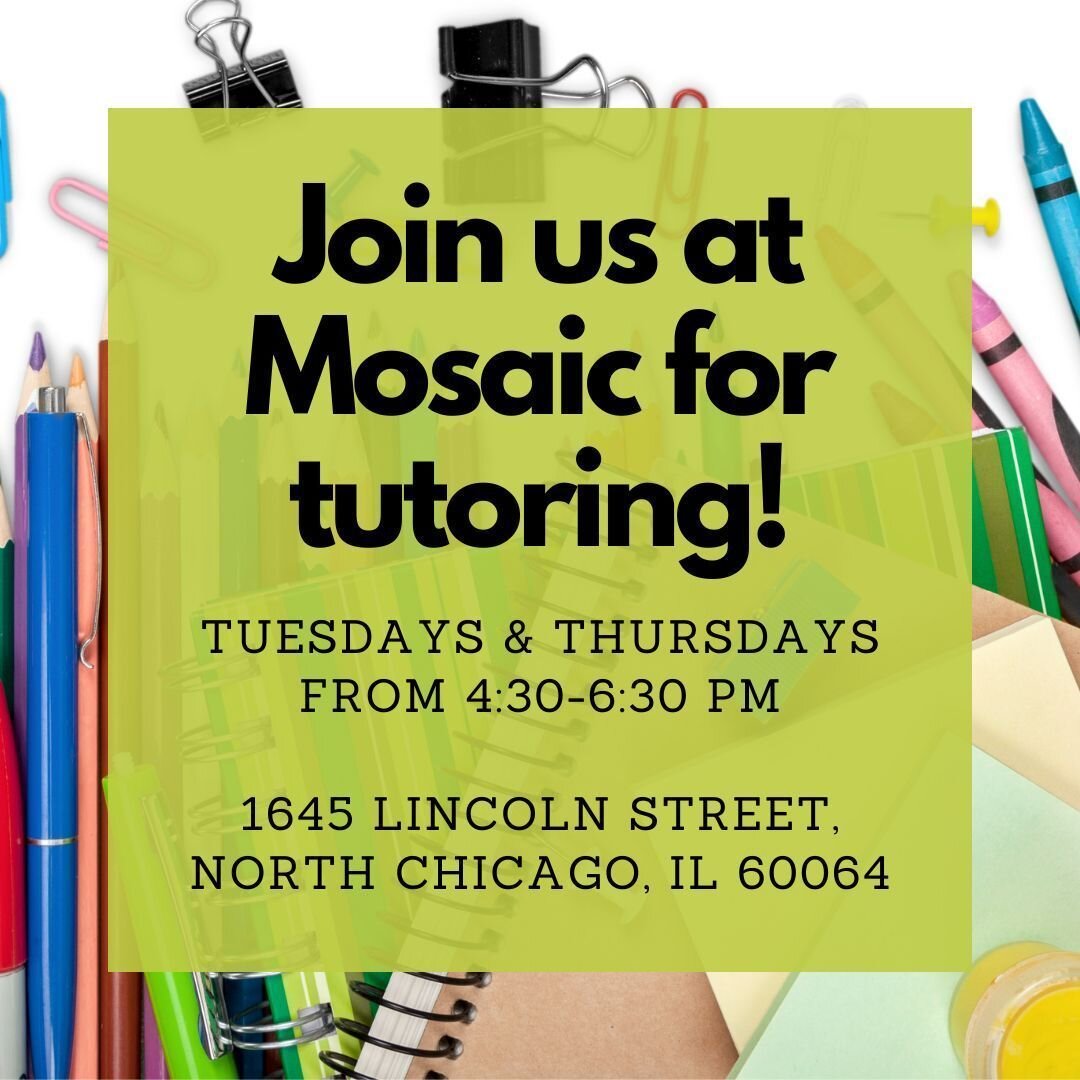 Join us at the Hub on Tuesdays and Thursdays (4:30&ndash;6:30) for tutoring for elementary and middle school students! 

For more information please contact Andrea (Andrea@mosaichouseministries.org). ⬅️

We look forward to seeing you at the Hub! 😃

