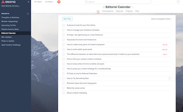 Asana List View