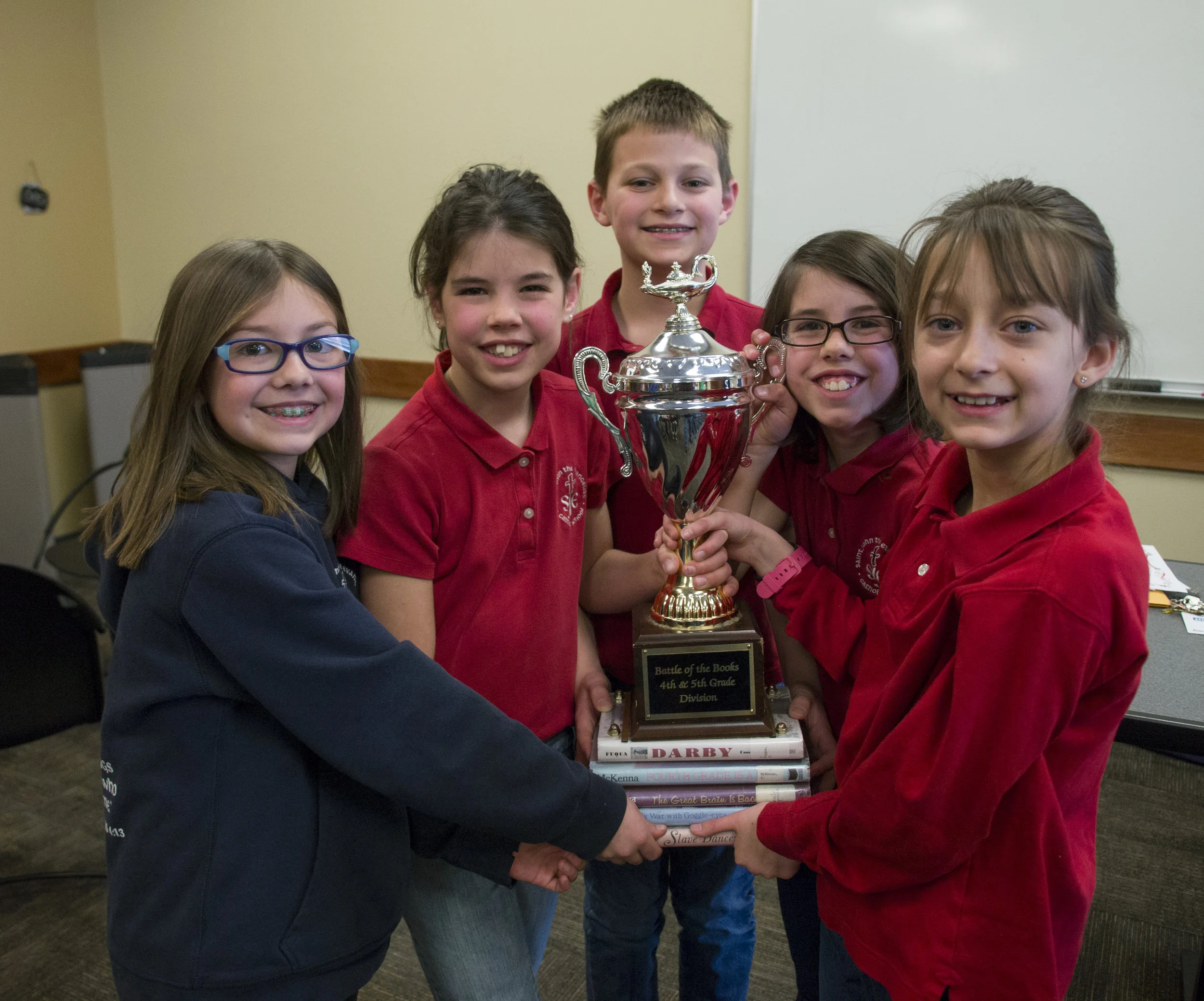 4th Grade Battle of the Books Team with the Championship Trophy.