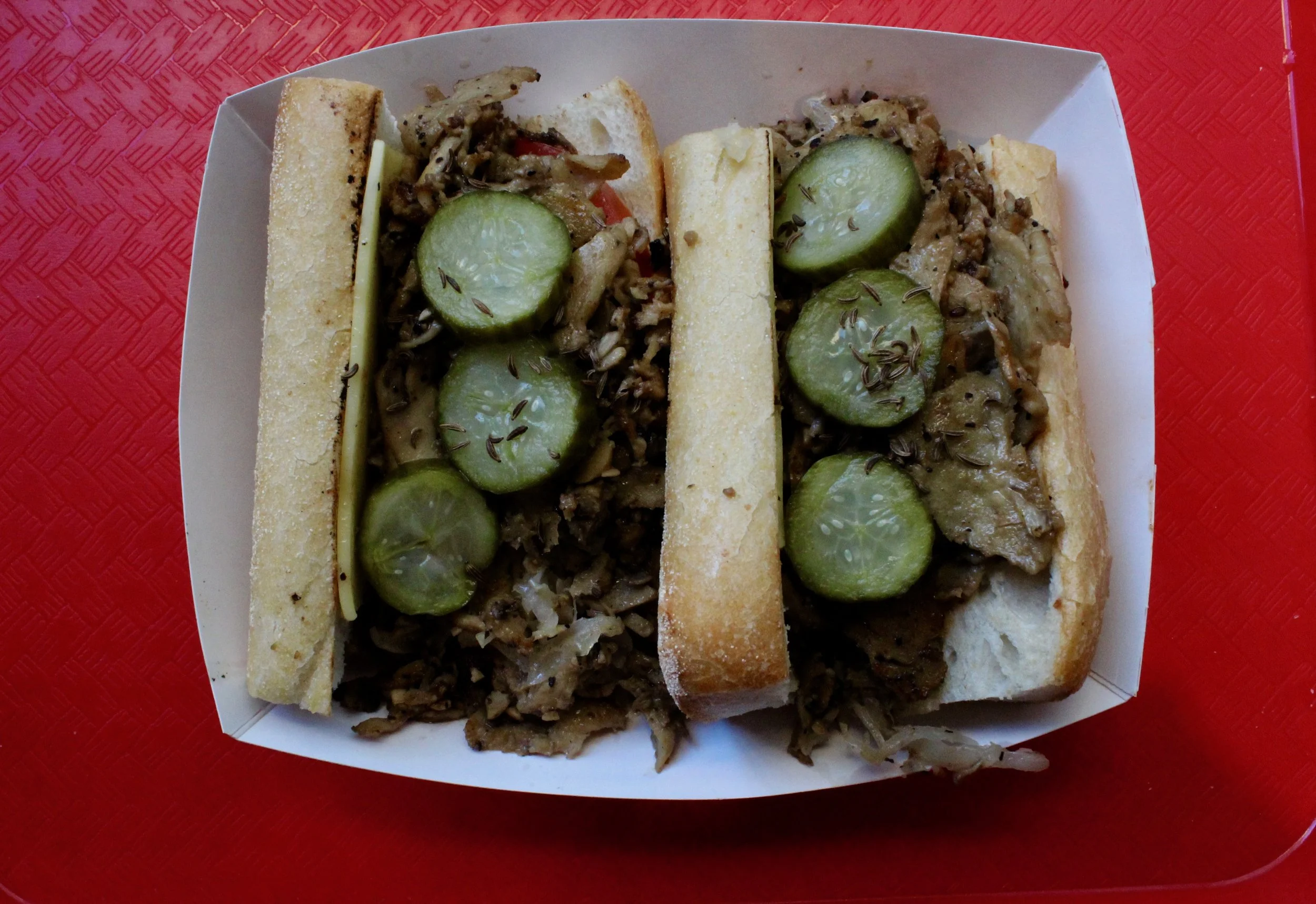 Rueben Steak: I must admit this was even better than the WK Philly. The extra fixings (smoked provalone cheese, pickles, spicy thousand island and tomatoes) really gave the sandwich the extra punch it needed. For me it was more reminiscent of cheesesteaks I've had pre veganism than the more plain WK Philly sandwich.