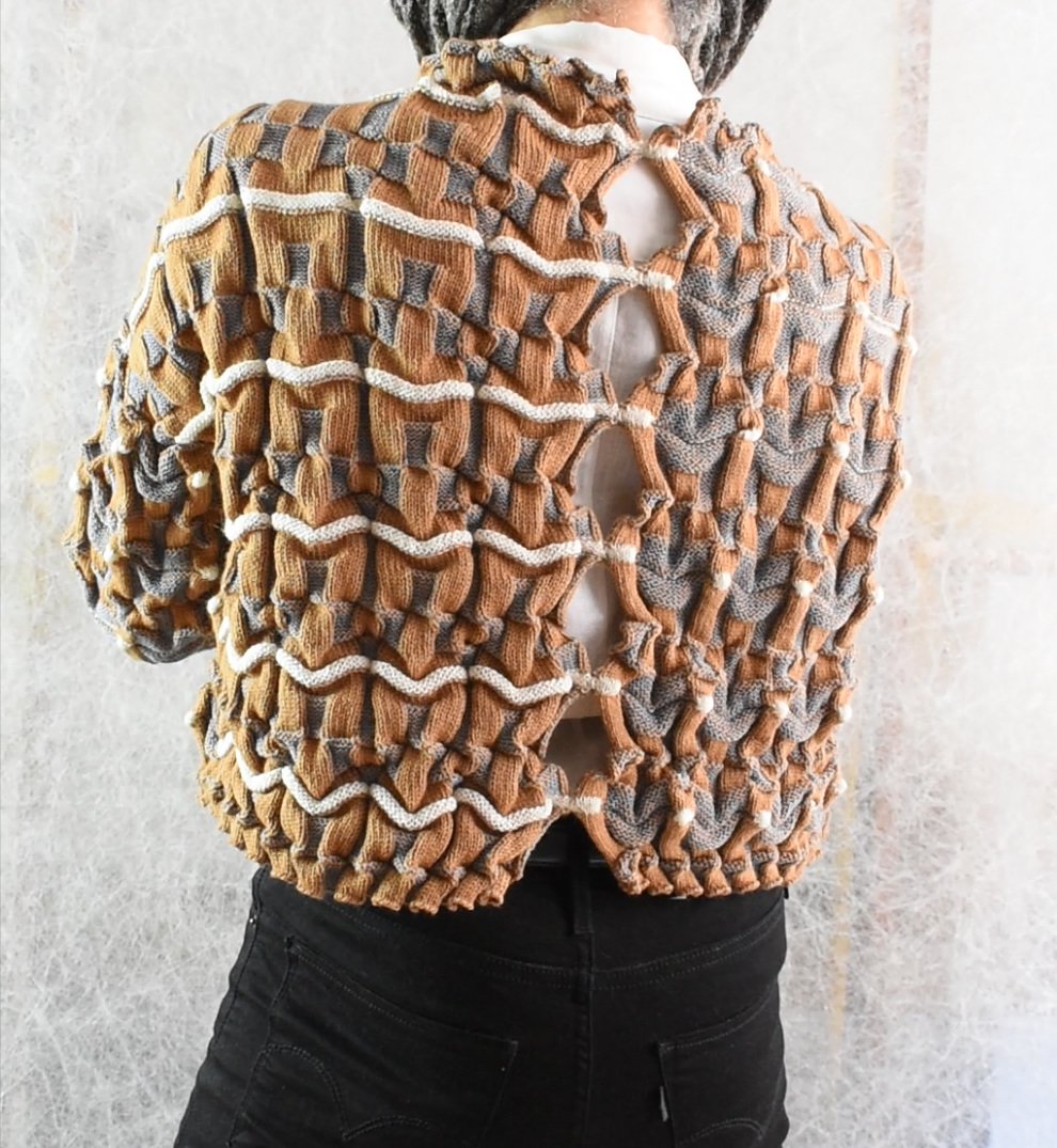 O! Jolly! Transfigured Rectangles cardigan back with 5 open spaces down the center back