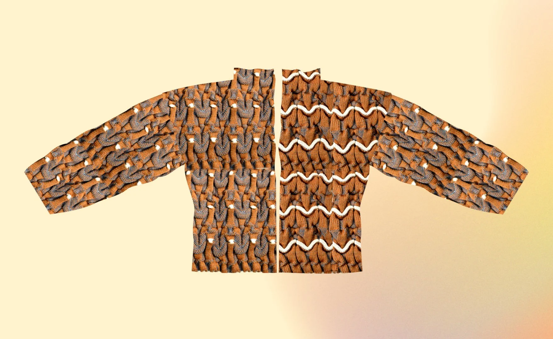 Ilustration of the front of a textured knitted cardigan