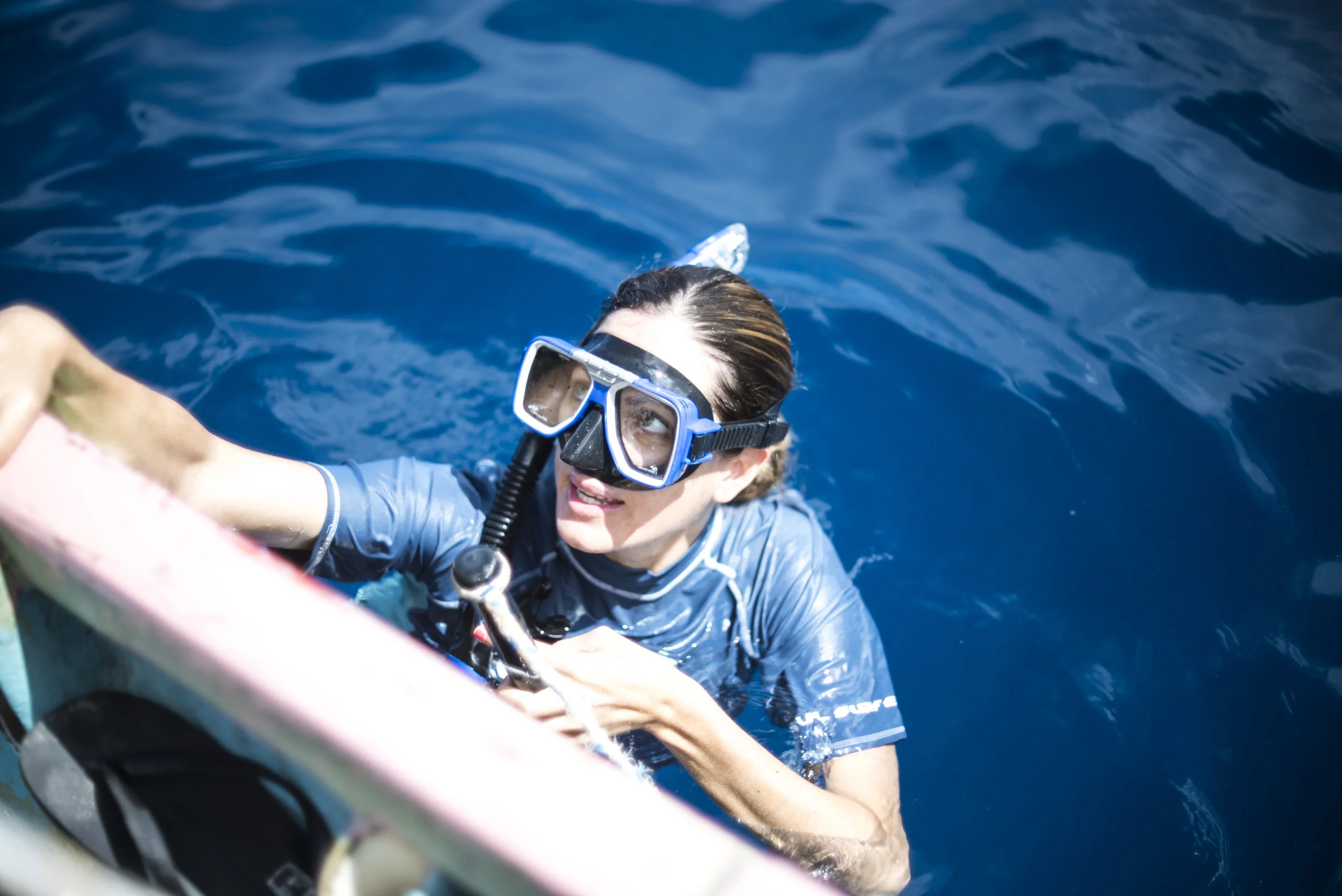 Bella nervously enters the water: John’s reassurances were not entirely convincing for the three of us.