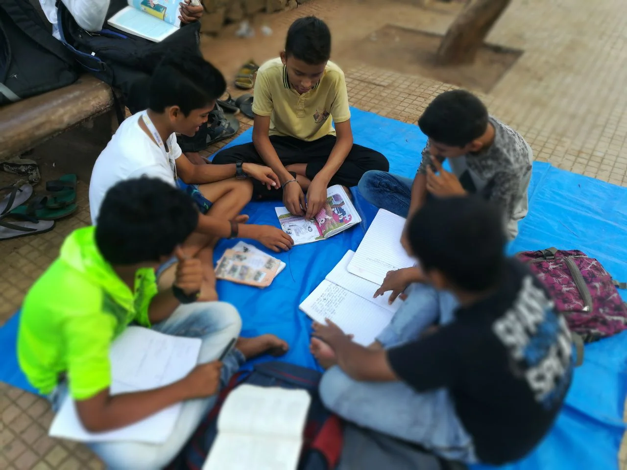 Children taking lessons at the Navjyot Foundation street school in Bandra, Mumbai.