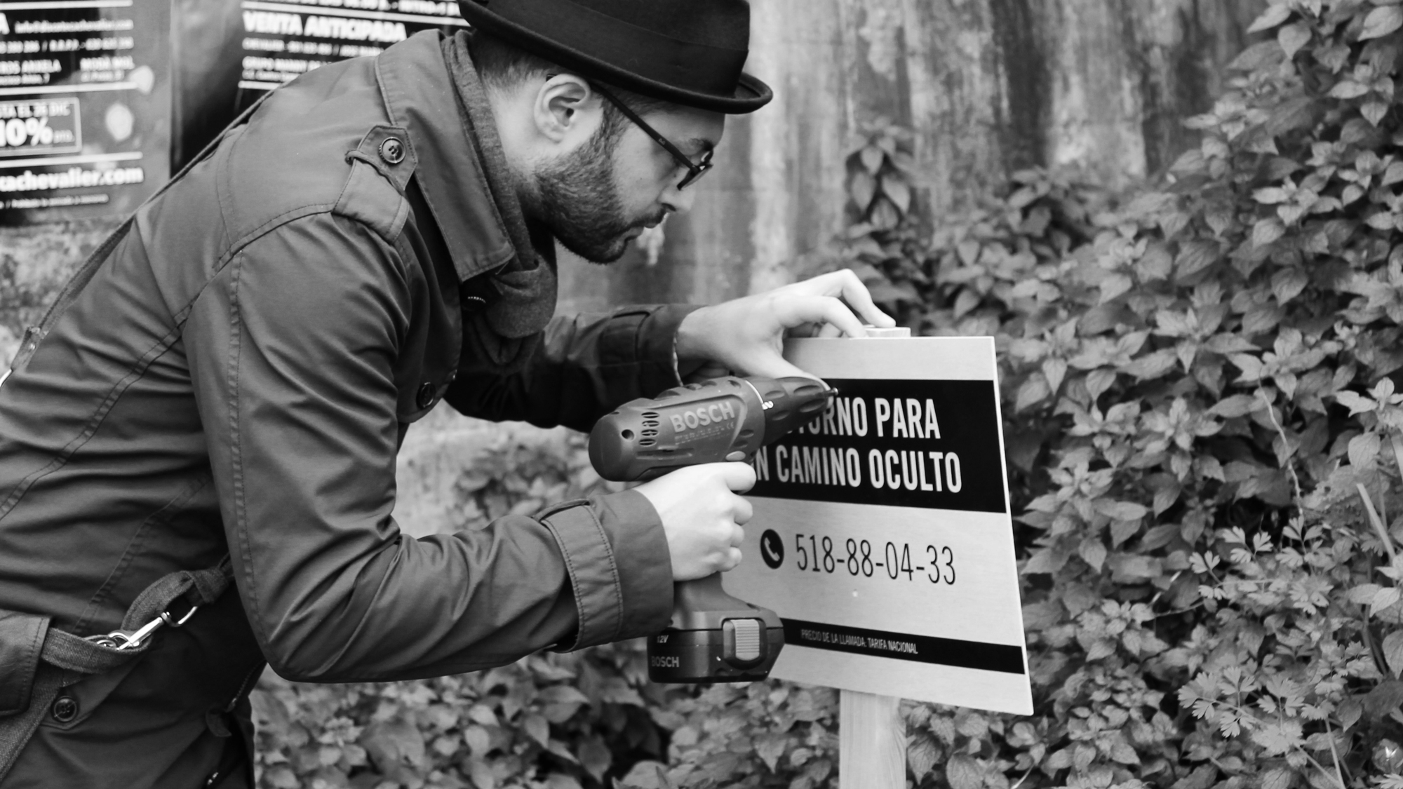 Production: Installing a sign on a hidden path