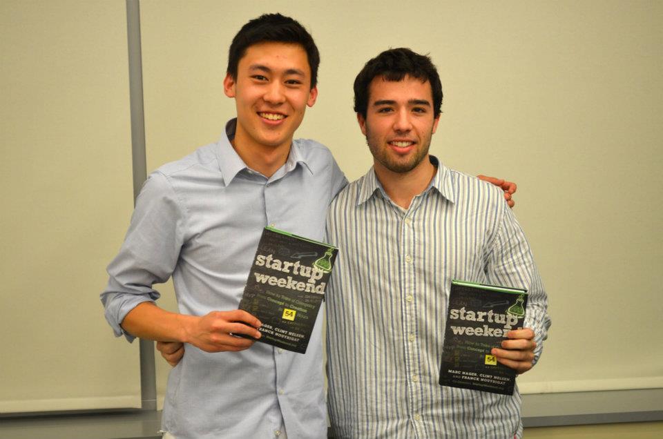 Mike and I at Startup Weekend, Spring 2012 - 2nd prize was a free book