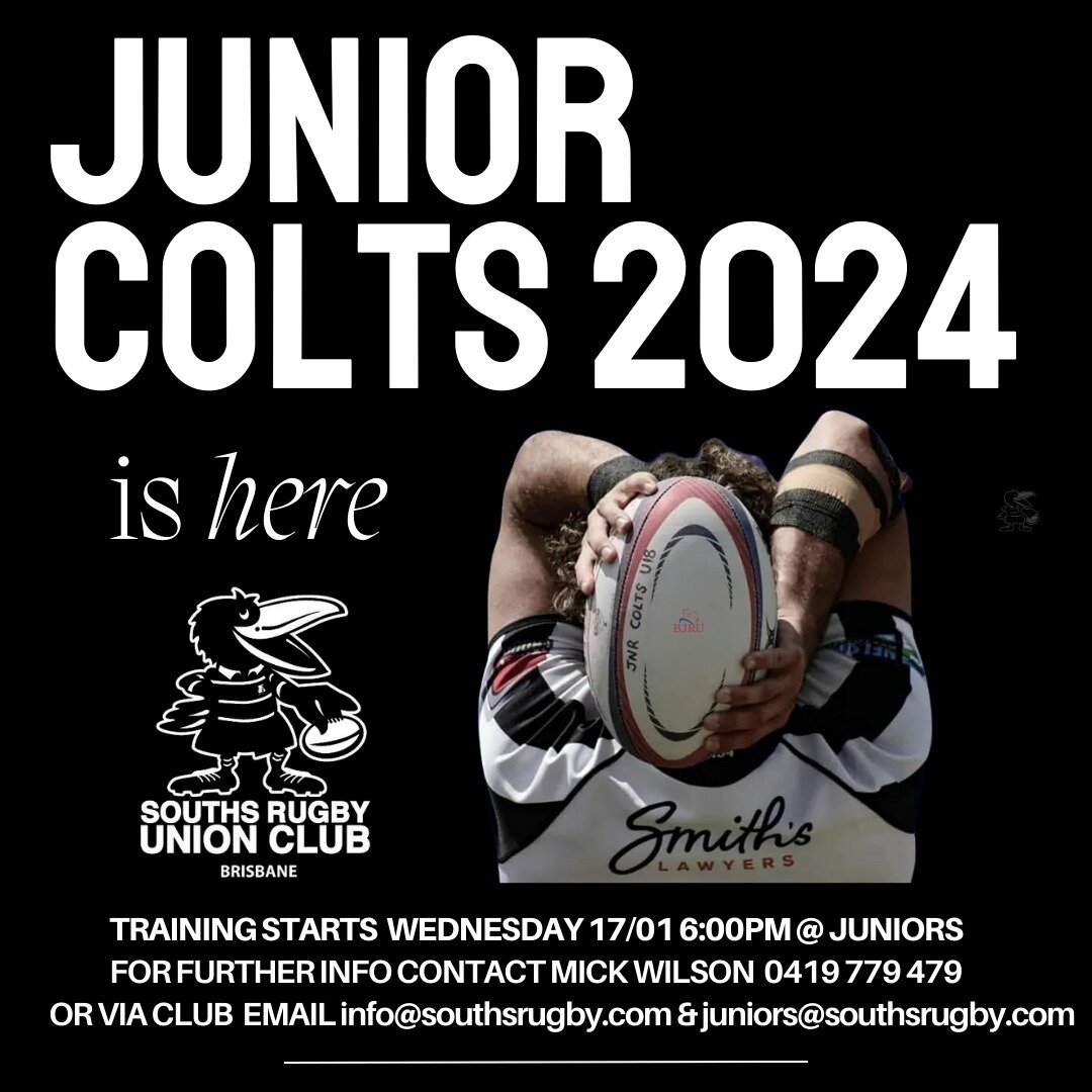 Attention all eligible Junior Colts for 2024

🕕 Training every Wednesday at 6 PM.
📆 Starts on 17/01 at Souths Juniors.

🔜 Get ready for the U18 BJRU Lightning Series
🗓️ Competition kicks off on 18 February 2024.
🏟️ Games played on Sundays.

👥 C