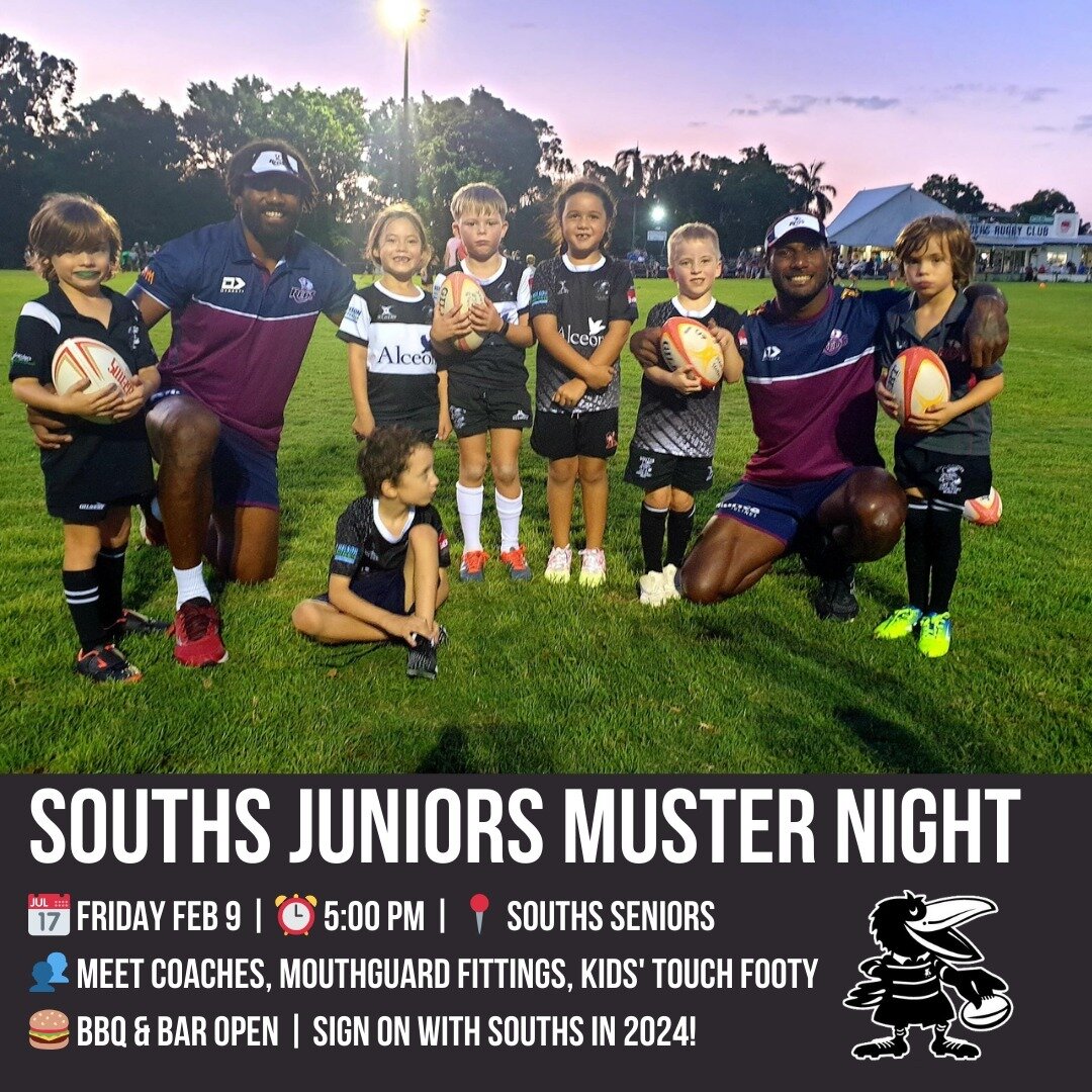 SOUTHS JUNIORS MUSTER NIGHT 2024

🗓️ Date: Friday, 9th Feb
🕔 Time: From 5 pm
📍 Souths Seniors (104 Frederick St, Annerley)

Our annual Muster Night is an evening for our junior players and parents to come together and meet their coaches, managers 