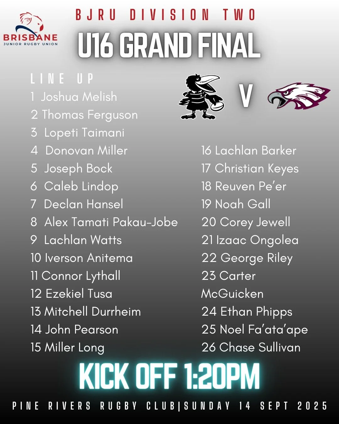 .
✊✊ Good luck to our U16 boys in today's BJRU Division 2 Grand Final 🏆
.
🆚 Norths Blue
📅 Sunday 14 September, 2025
⏰ 1:40pm kick-off
📍 Pine Rivers Rugby Club (Field 2)
.
#amagpieforme⚫️⚪️ #southsrugby #southsrugby2025