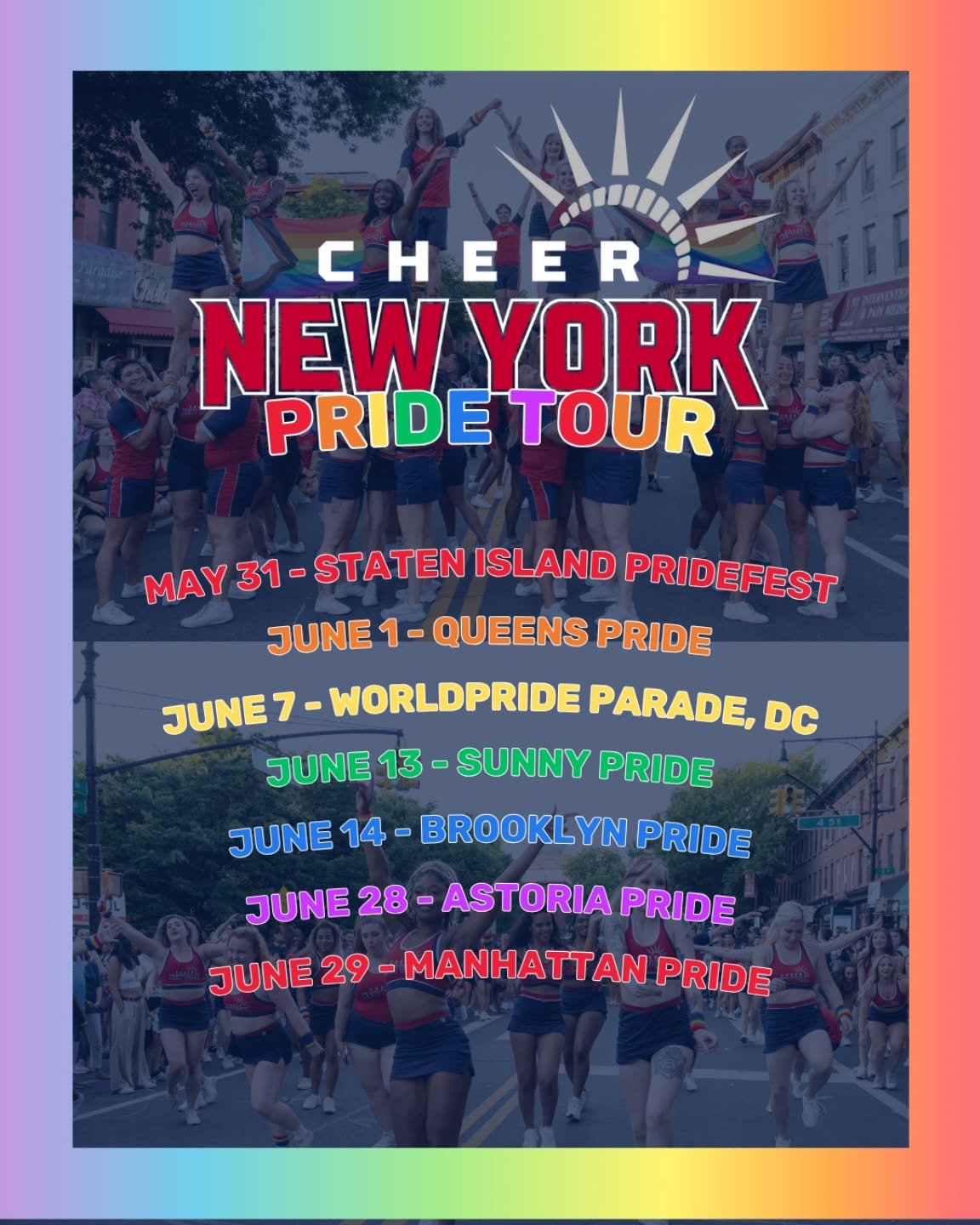 CNY IS READY!

UPDATED: PRIDE 2025!!! 

Today, we'll be at Staten Island PrideFest &amp; the YAI Central Park Challenge (Naumburg Bandshell)!!

We love dancing &amp; cheering for change every day &amp; cannot wait to see YOU join in with us!!! Which 